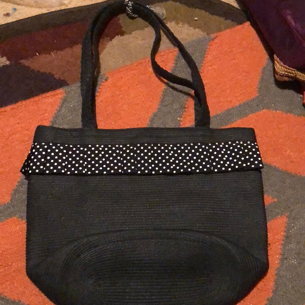 Black with black and white polka dot with ruffles